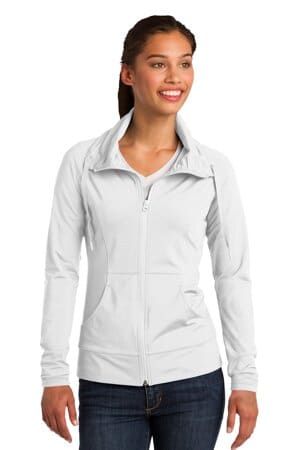 WHITE LST852 sport-tek ladies sport-wick stretch full-zip jacket