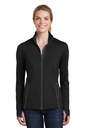 BLACK/ CHARCOAL GREY LST853 sport-tek ladies sport-wick stretch contrast full-zip jacket