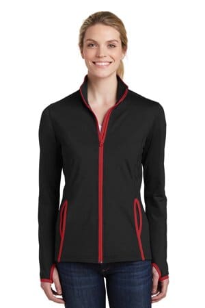 BLACK/ TRUE RED LST853 sport-tek ladies sport-wick stretch contrast full-zip jacket