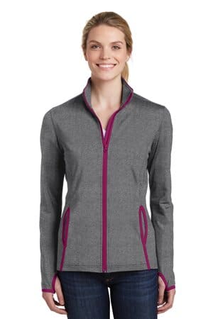 CHARCOAL GREY HEATHER/ PINK RUSH LST853 sport-tek ladies sport-wick stretch contrast full-zip jacket