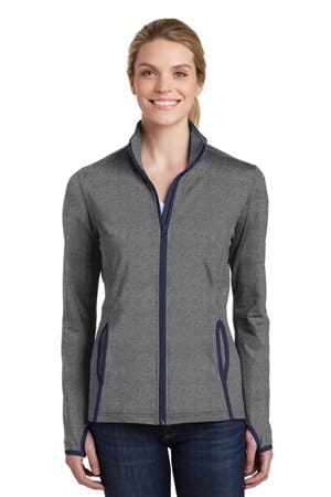 CHARCOAL GREY HEATHER/ TRUE NAVY LST853 sport-tek ladies sport-wick stretch contrast full-zip jacket