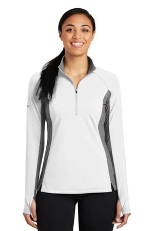 WHITE/ CHARCOAL GREY HEATHER LST854 sport-tek ladies sport-wick stretch contrast 1/4-zip pullover