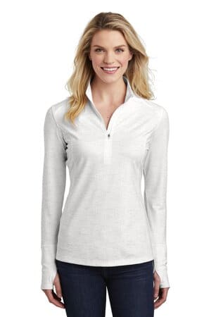 WHITE LST855 sport-tek ladies sport-wick stretch reflective heather 1/2-zip pullover