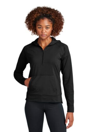 BLACK LST856 sport-tek women's sport-wick stretch 1/2-zip hoodie