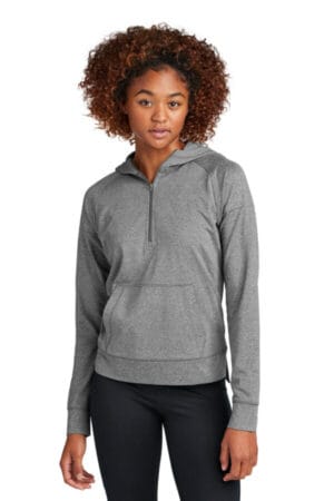 CHARCOAL GREY HEATHER LST856 sport-tek women's sport-wick stretch 1/2-zip hoodie