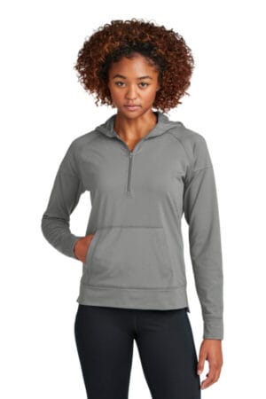 CHARCOAL GREY LST856 sport-tek women's sport-wick stretch 1/2-zip hoodie