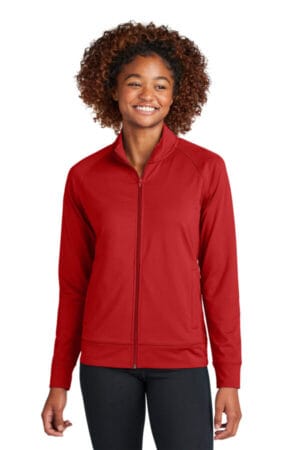 DEEP RED LST857 sport-tek women's sport-wick stretch full-zip cadet jacket