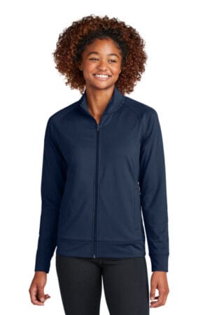 TRUE NAVY LST857 sport-tek women's sport-wick stretch full-zip cadet jacket