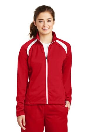 TRUE RED/ WHITE LST90 sport-tek ladies tricot track jacket