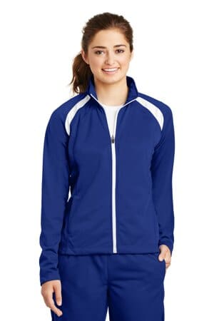 TRUE ROYAL/ WHITE LST90 sport-tek ladies tricot track jacket