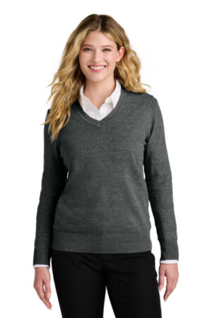 CHARCOAL HEATHER LSW2850 port authority women's easy care v-neck sweater