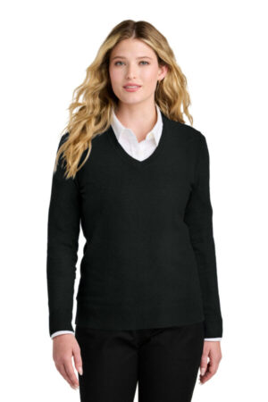 DEEP BLACK LSW2850 port authority women's easy care v-neck sweater