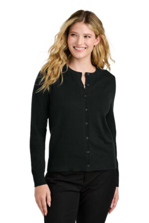 DEEP BLACK LSW2870 port authority women's easy care crewneck cardigan sweater