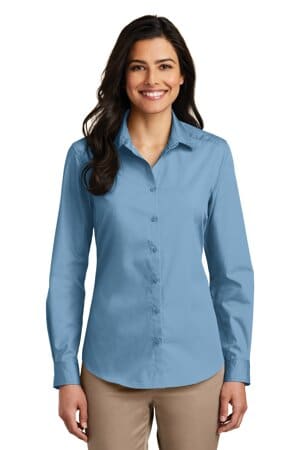 CAROLINA BLUE LW100 port authority ladies long sleeve carefree poplin shirt