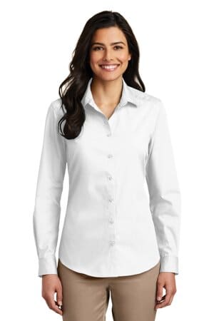 WHITE LW100 port authority ladies long sleeve carefree poplin shirt