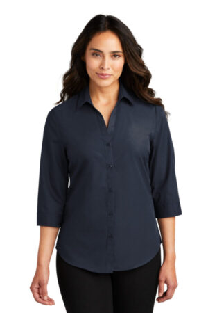 RIVER BLUE NAVY LW102 port authority ladies 3/4-sleeve carefree poplin shirt