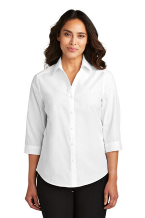 WHITE LW102 port authority ladies 3/4-sleeve carefree poplin shirt