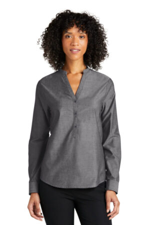 DEEP BLACK LW382 port authority ladies long sleeve chambray easy care shirt