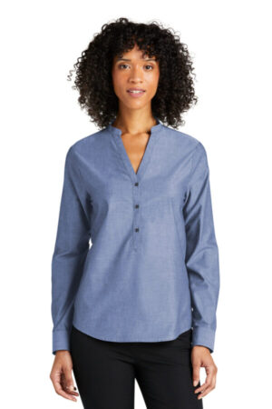 MOONLIGHT BLUE LW382 port authority ladies long sleeve chambray easy care shirt
