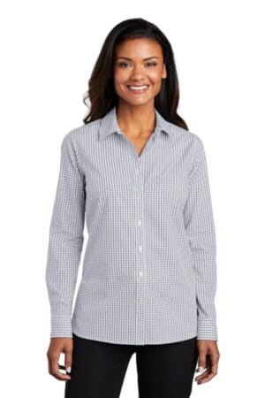 GUSTY GREY/ WHITE LW644 port authority ladies broadcloth gingham easy care shirt