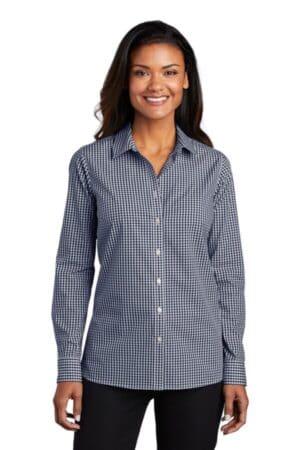 TRUE NAVY/ WHITE LW644 port authority ladies broadcloth gingham easy care shirt