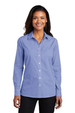 TRUE ROYAL/ WHITE LW644 port authority ladies broadcloth gingham easy care shirt
