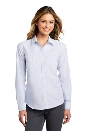 OXFORD BLUE/ WHITE LW657 port authority ladies superpro oxford stripe shirt