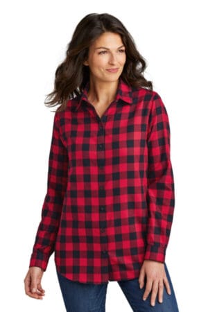 RED/ BLACK BUFFALO CHECK LW668 port authority ladies plaid flannel tunic 