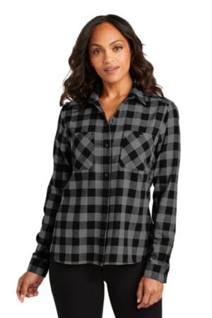 GREY/ BLACK BUFFALO CHECK LW669 port authority ladies plaid flannel shirt