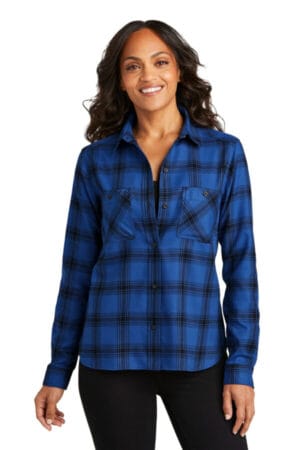 ROYAL/ BLACK OPEN PLAID LW669 port authority ladies plaid flannel shirt