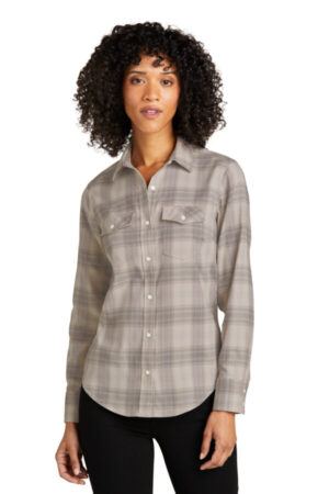 FROST GREY LW672 port authority ladies long sleeve ombre plaid shirt