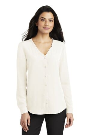 IVORY CHIFFON LW700 port authority ladies long sleeve button-front blouse