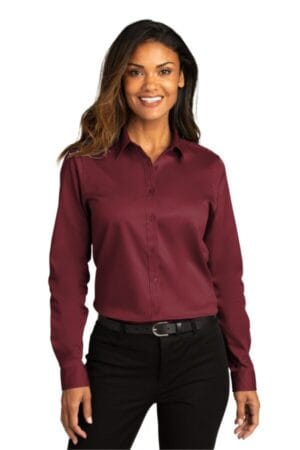 BURGUNDY LW808 port authority ladies long sleeve superpro react twill shirt