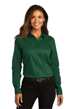 DARK GREEN LW808 port authority ladies long sleeve superpro react twill shirt