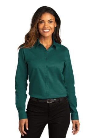 MARINE GREEN LW808 port authority ladies long sleeve superpro react twill shirt