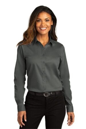 STORM GREY LW808 port authority ladies long sleeve superpro react twill shirt