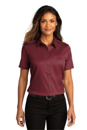 BURGUNDY LW809 port authority ladies short sleeve superpro react twill shirt