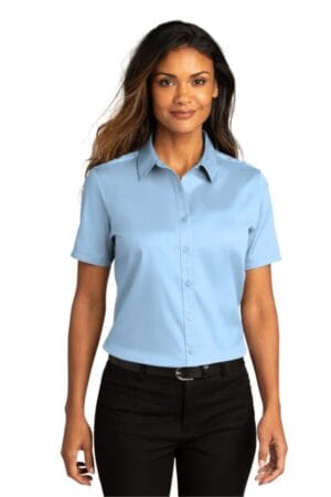 CLOUD BLUE LW809 port authority ladies short sleeve superpro react twill shirt