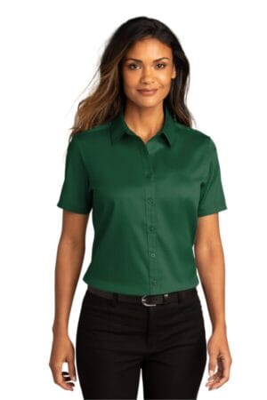 DARK GREEN LW809 port authority ladies short sleeve superpro react twill shirt