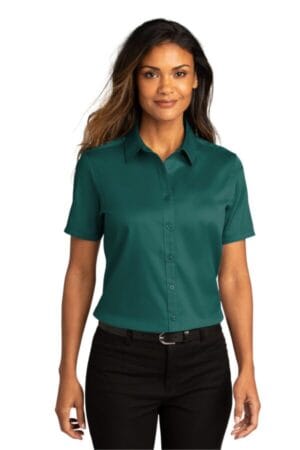 MARINE GREEN LW809 port authority ladies short sleeve superpro react twill shirt