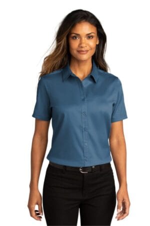 REGATTA BLUE LW809 port authority ladies short sleeve superpro react twill shirt