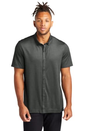 ANCHOR GREY HEATHER MM1006 mercer mettle stretch pique full-button polo