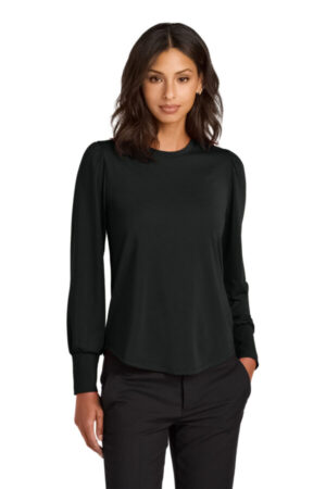 DEEP BLACK MM1019 mercer mettle women's stretch jersey long sleeve blouson top