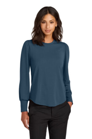 INSIGNIA BLUE MM1019 mercer mettle women's stretch jersey long sleeve blouson top