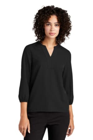 DEEP BLACK MM2011 mercer mettle women's stretch crepe 3/4-sleeve blouse