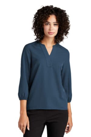 INSIGNIA BLUE MM2011 mercer mettle women's stretch crepe 3/4-sleeve blouse