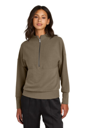 WARM TAUPE MM3041 mercer mettle women's linear texture 1/4-zip
