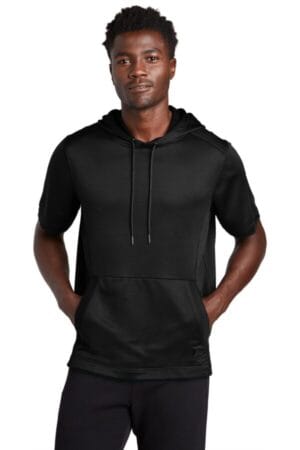 BLACK NEA533 new era performance terry short sleeve hoodie