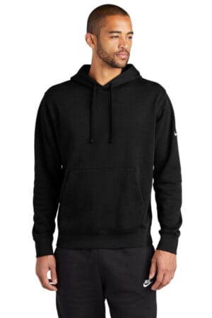 BLACK NKDR1499 nike club fleece sleeve swoosh pullover hoodie