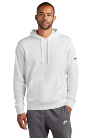 WHITE NKDR1499 nike club fleece sleeve swoosh pullover hoodie